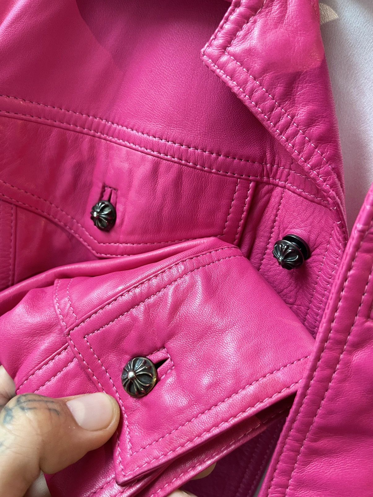 Chrome Hearts Chrome Hearts CRAZY CUSTOM PINK LEATHER JACKET Size L / US 10 / IT 46 - 11 Thumbnail