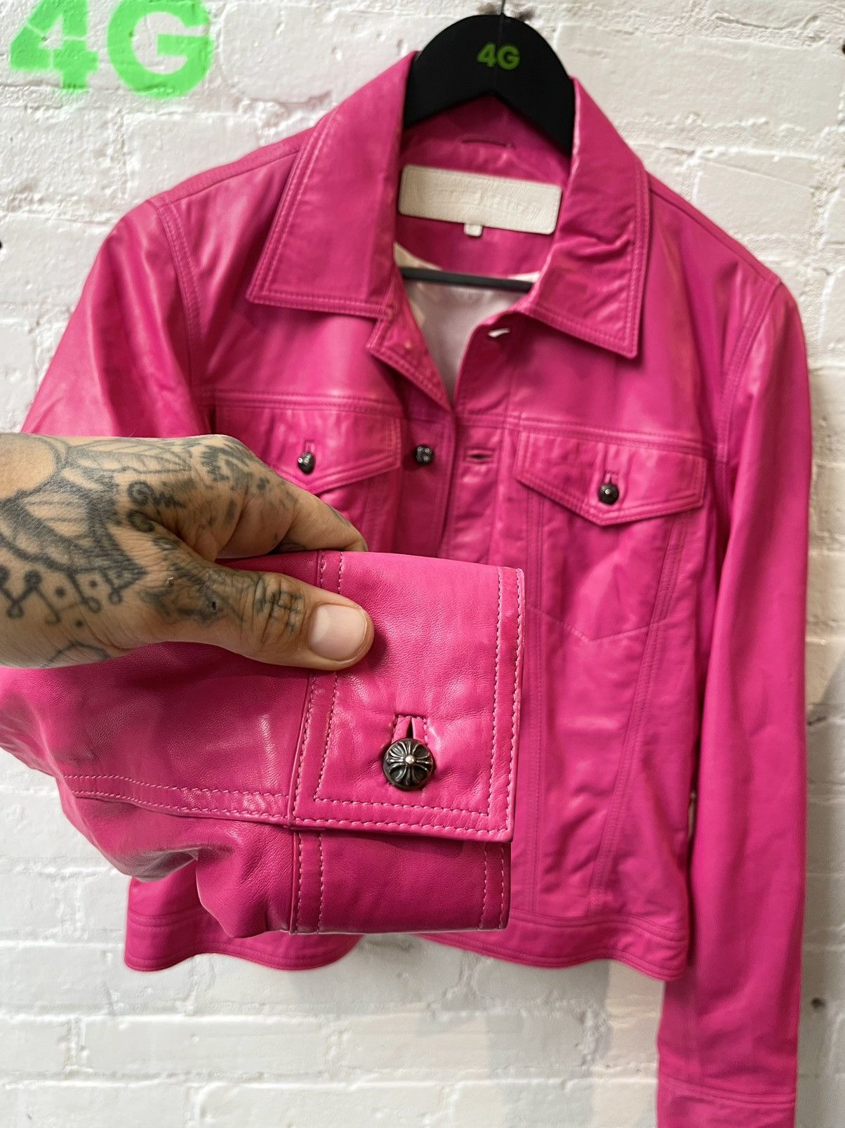 Chrome Hearts Chrome Hearts CRAZY CUSTOM PINK LEATHER JACKET Size L / US 10 / IT 46 - 2 Thumbnail
