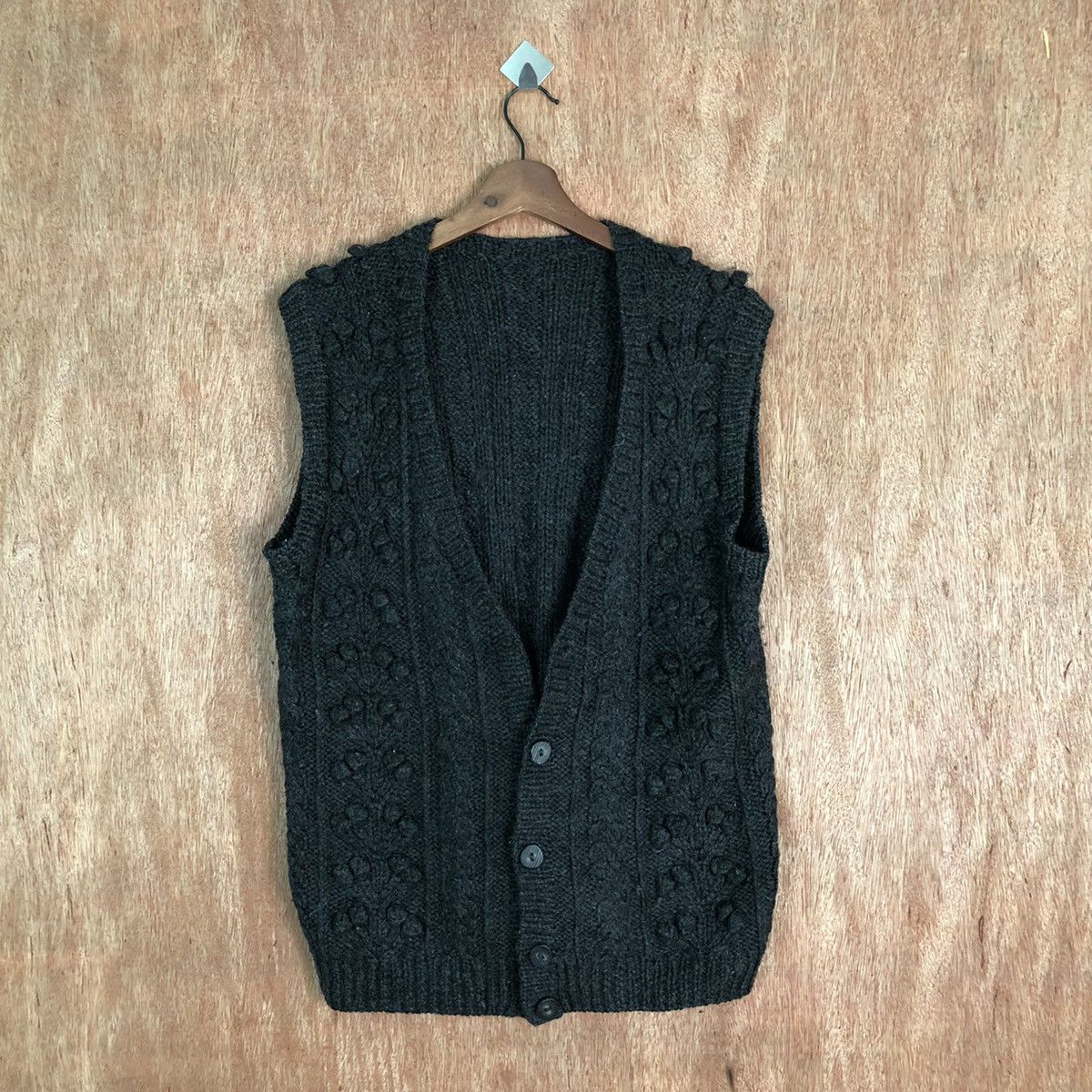 Aran Isles Knitwear Japanese Aran Cable Knit Sweater Vest – Black Button Up #310 Size M / US 6-8 / IT 42-44 - 1 Thumbnail