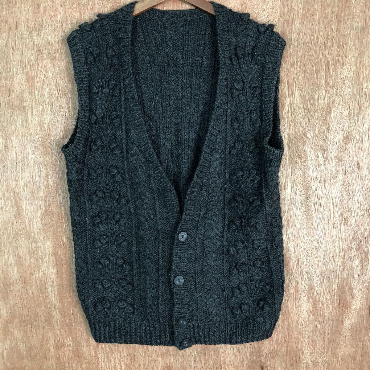 Aran Isles Knitwear Japanese Aran Cable Knit Sweater Vest – Black Button Up #310 Size M / US 6-8 / IT 42-44 - 3 Thumbnail