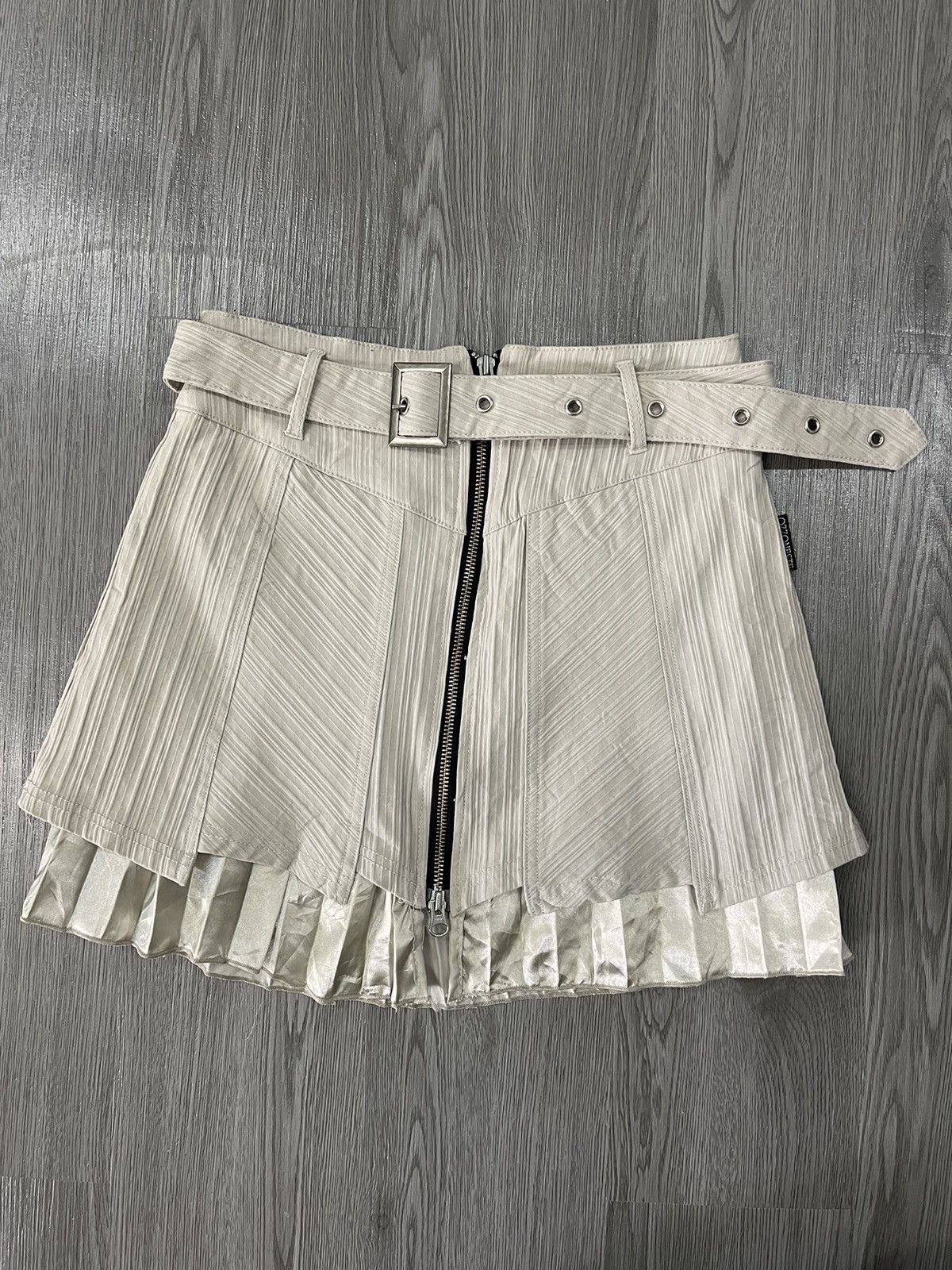 image of Seditionaries Odds On Japan Pleated Punker Bondage Belted Skirt in Pastle Cream, Women's (Size 26)