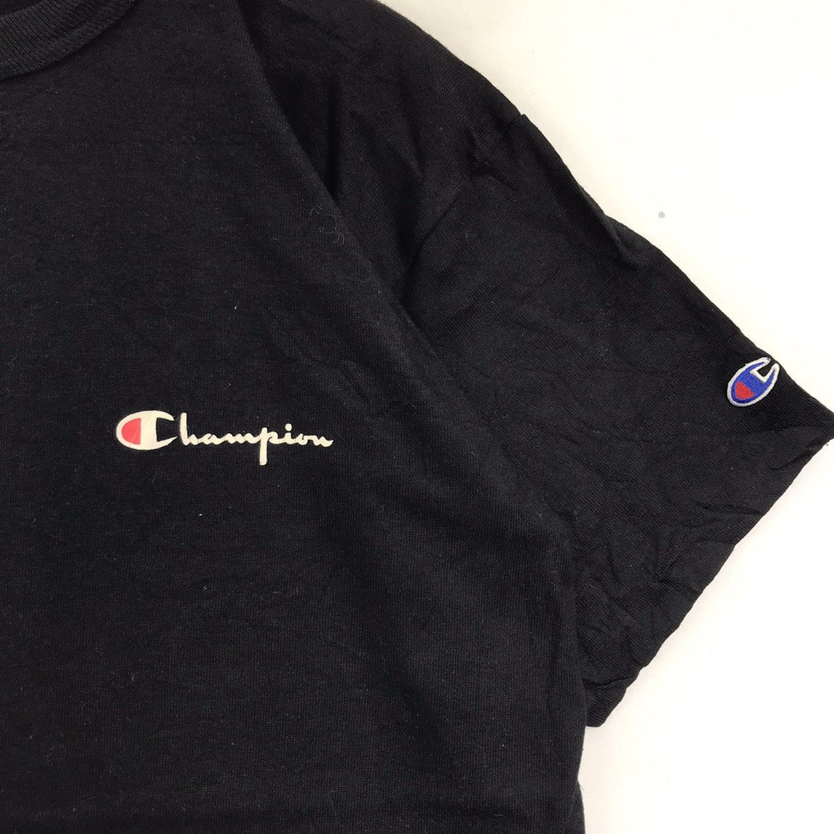 Champion Vintage CHAMPION USA Script Embroidered Black T shirt Size US L / EU 52-54 / 3 - 3 Thumbnail