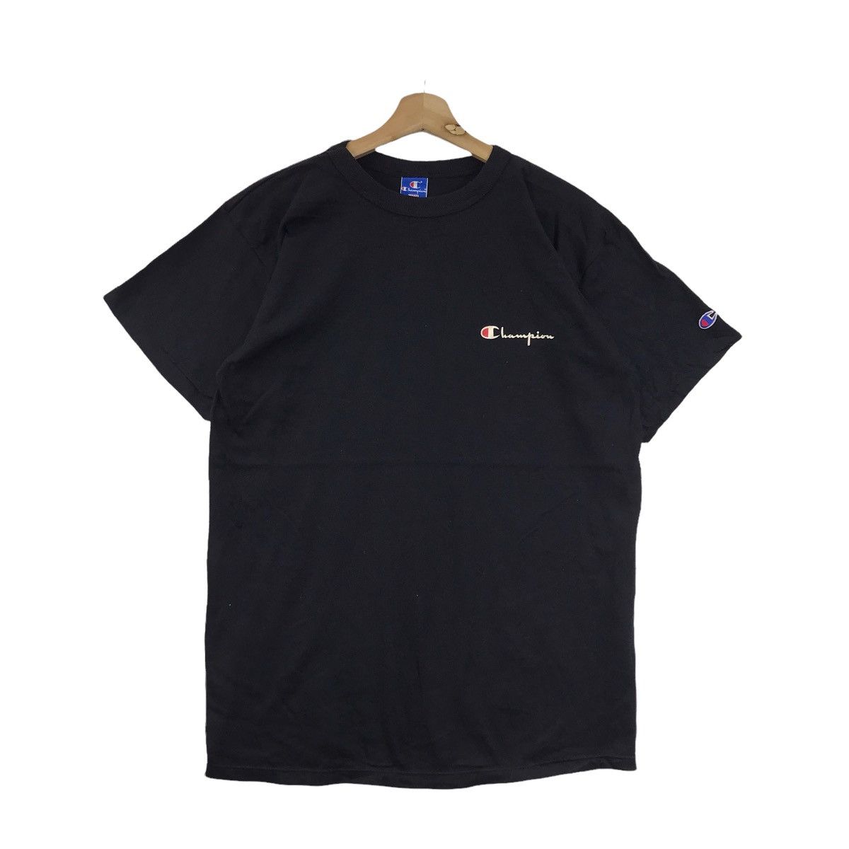 Champion Black T Shirt Embroidered Vintage CHAMPION USA