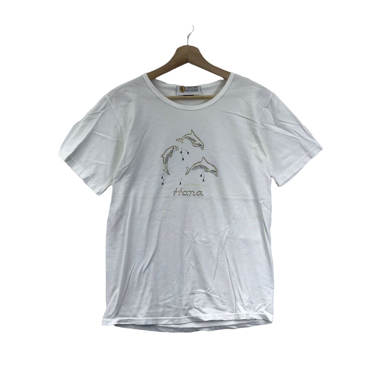 Vintage CHRISTINE ALEXANDER Hana Dolphin Bling Bling White T shirt Size US S / EU 44-46 / 1 - 1 Thumbnail