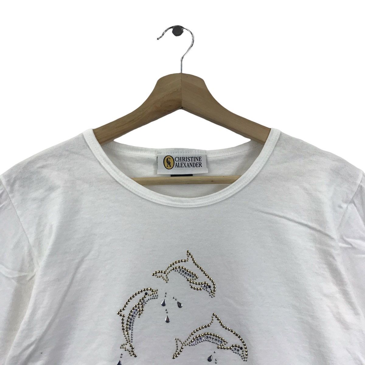 Vintage CHRISTINE ALEXANDER Hana Dolphin Bling Bling White T shirt Size US S / EU 44-46 / 1 - 2 Thumbnail
