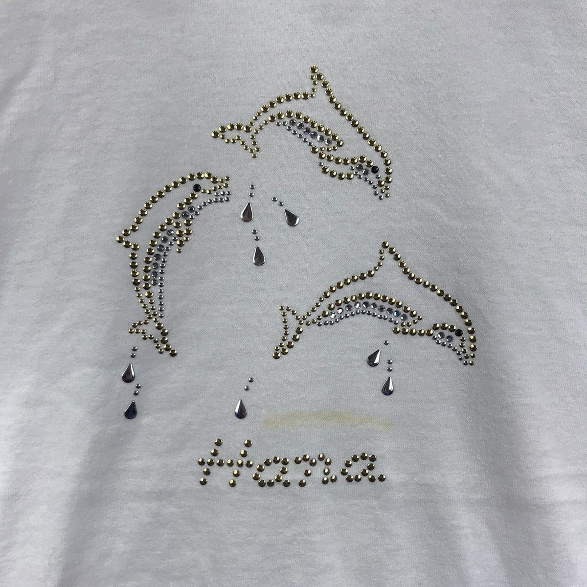 Vintage CHRISTINE ALEXANDER Hana Dolphin Bling Bling White T shirt Size US S / EU 44-46 / 1 - 3 Thumbnail