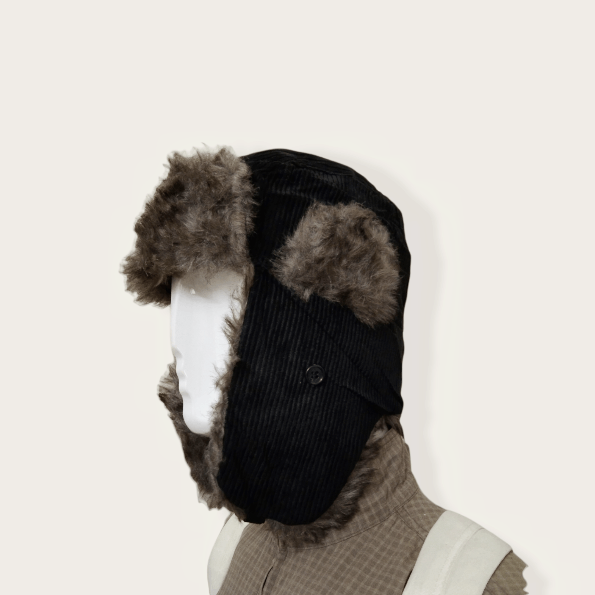 image of Corduroi Club x Winter Session Corduroy Trapper Alt Beanie Hat in Black/Brown, Men's