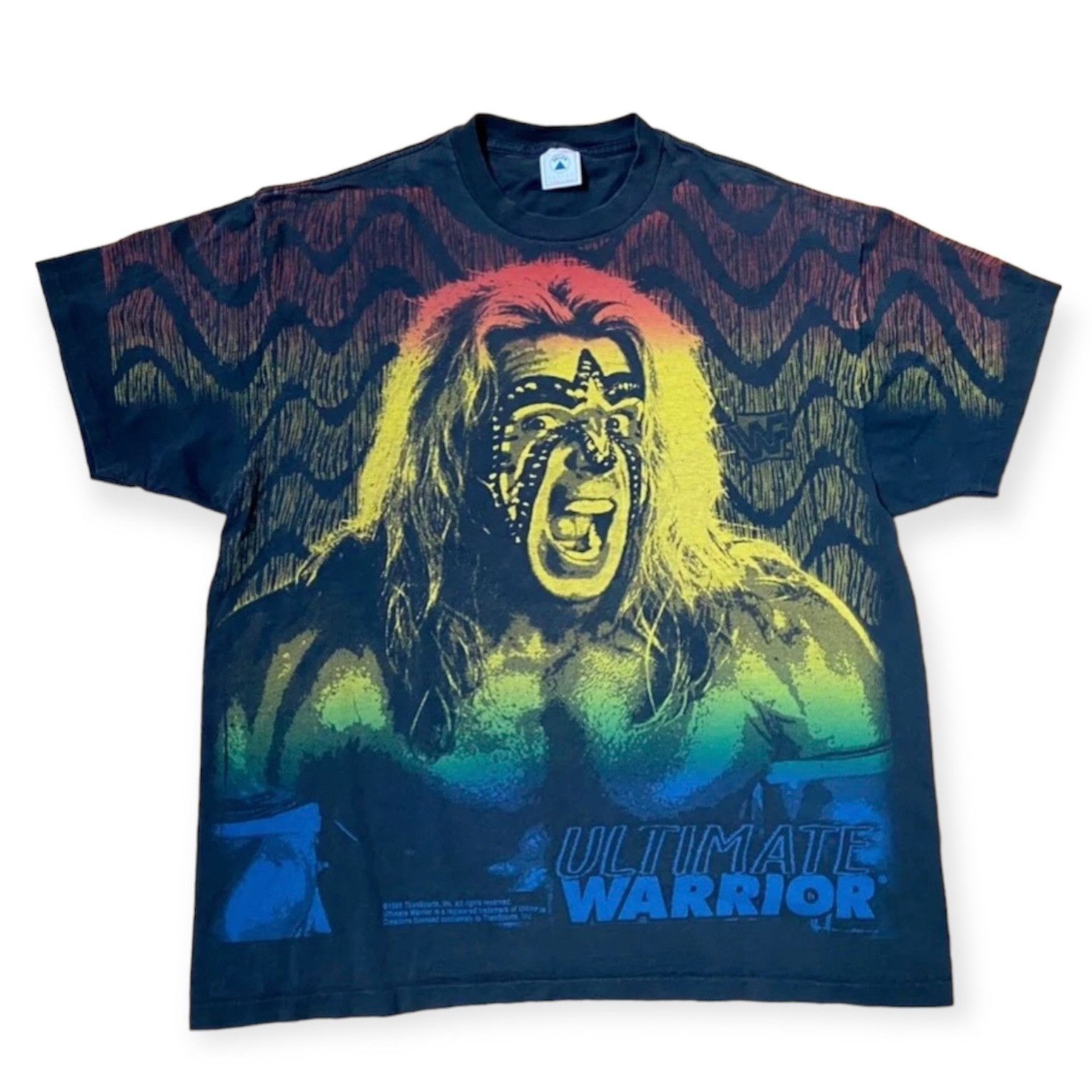 image of Vintage 96 Wwf Ultimate Warrior All Over Print T-Shirt in Black, Men's (Size XL)