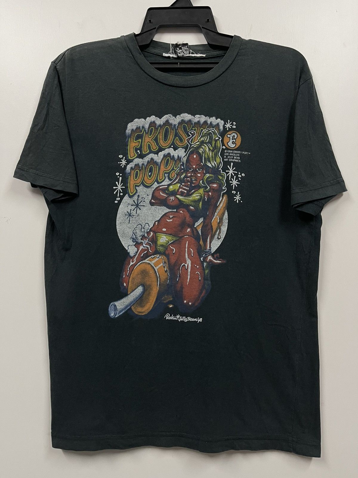 image of Art x Hook Ups Vintage 1998 Rockin Jelly Bean Erosty Pop Faded Shirt in Black, Men's (Size Medium)