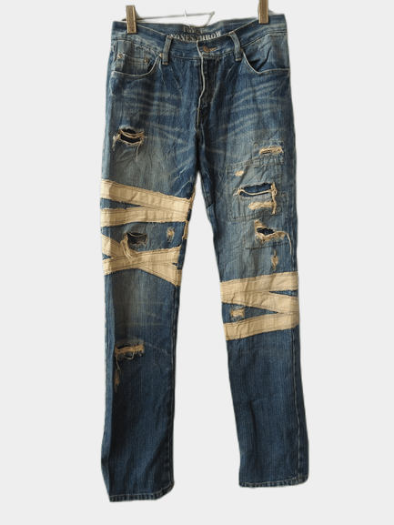 Japanese Brand Rare Three Stone Throw Distressed Ripped Jeans Size US 29 - 1 Thumbnail