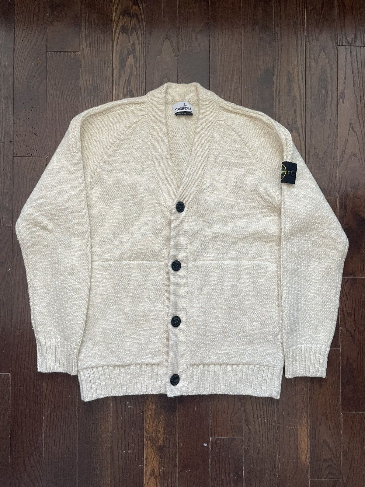 image of Stone Island Chunky Cardigan Knit Off White / Cream / Beige, Men's (Size Large)