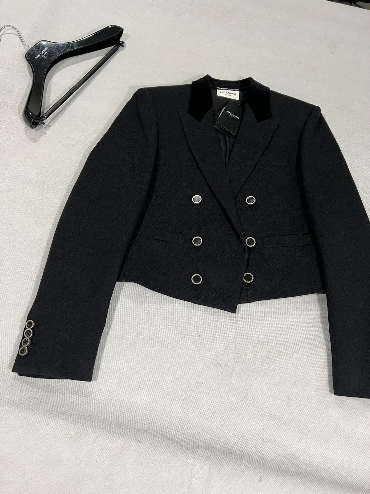 Pre-owned Saint Laurent Cropped Jacquard Jacket.48/38. $3790 In Black