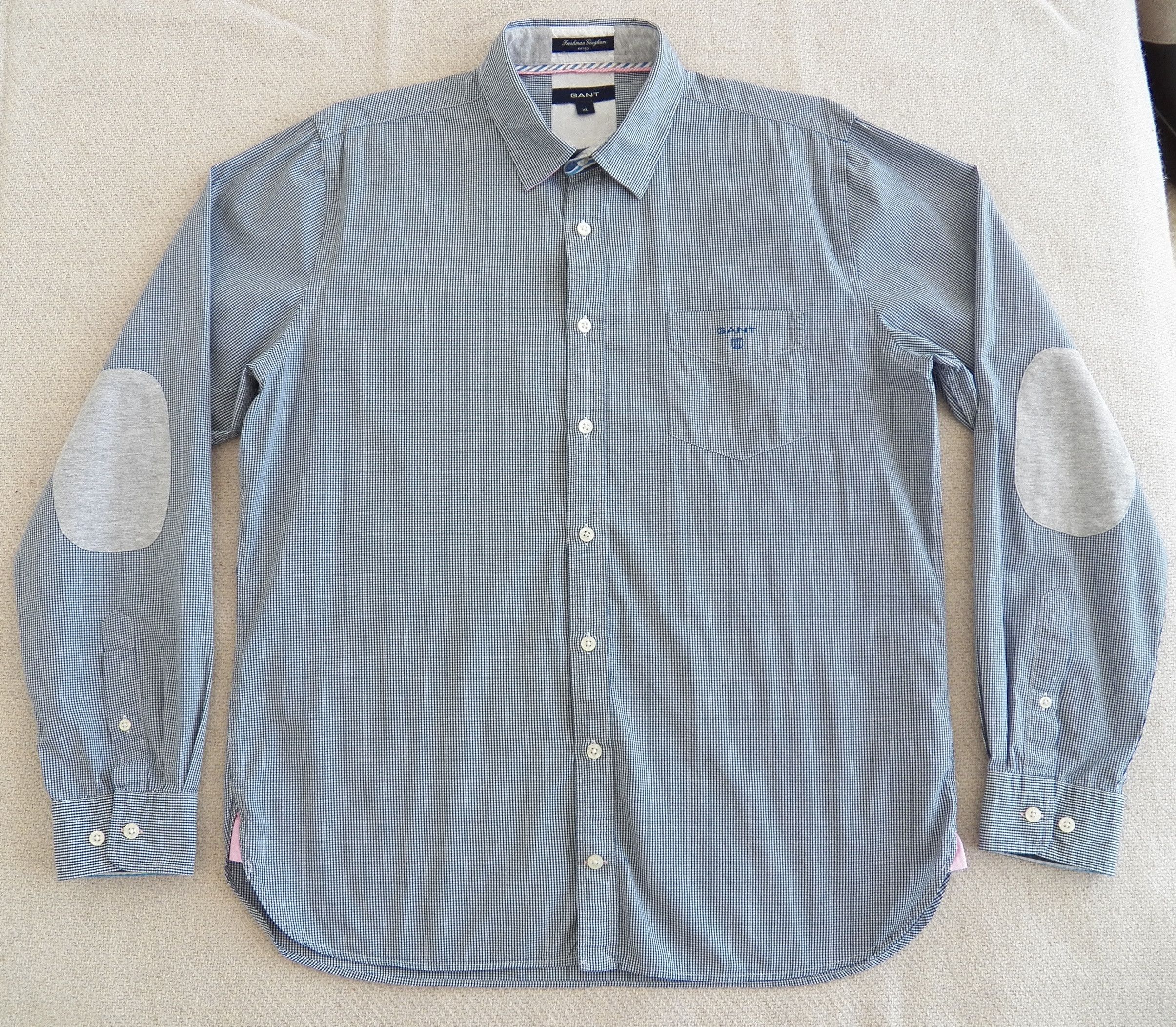 Gant Gant Freshman Gingham SHIRT Blue Check Elbow Patch Fitted Size US XL / EU 56 / 4 - 1 Thumbnail