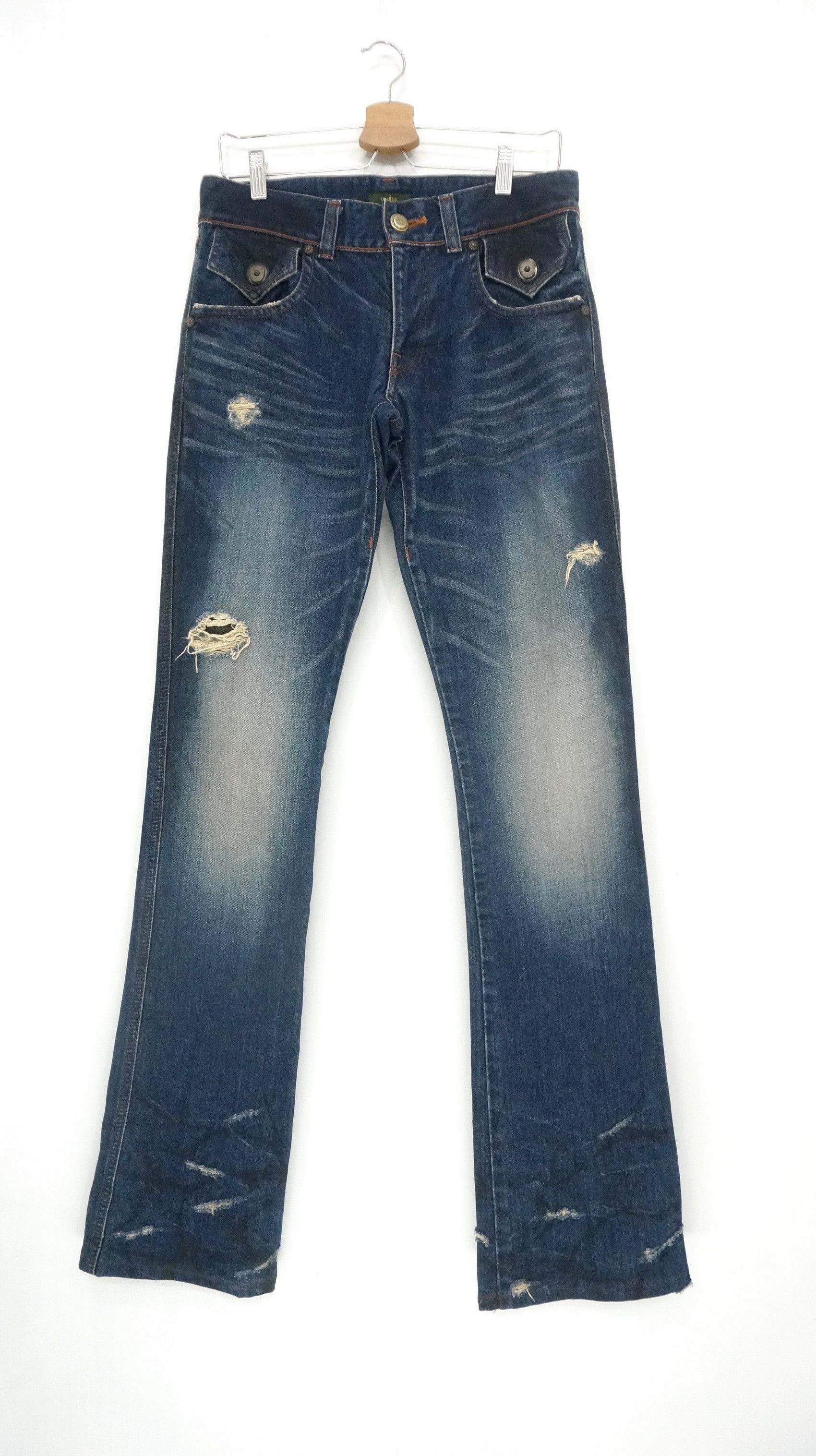 Japanese Brand Fire Rare! OBELISK Japan Lowrise Distressed Flared Jeans Size US 30 / EU 46 - 1 Thumbnail