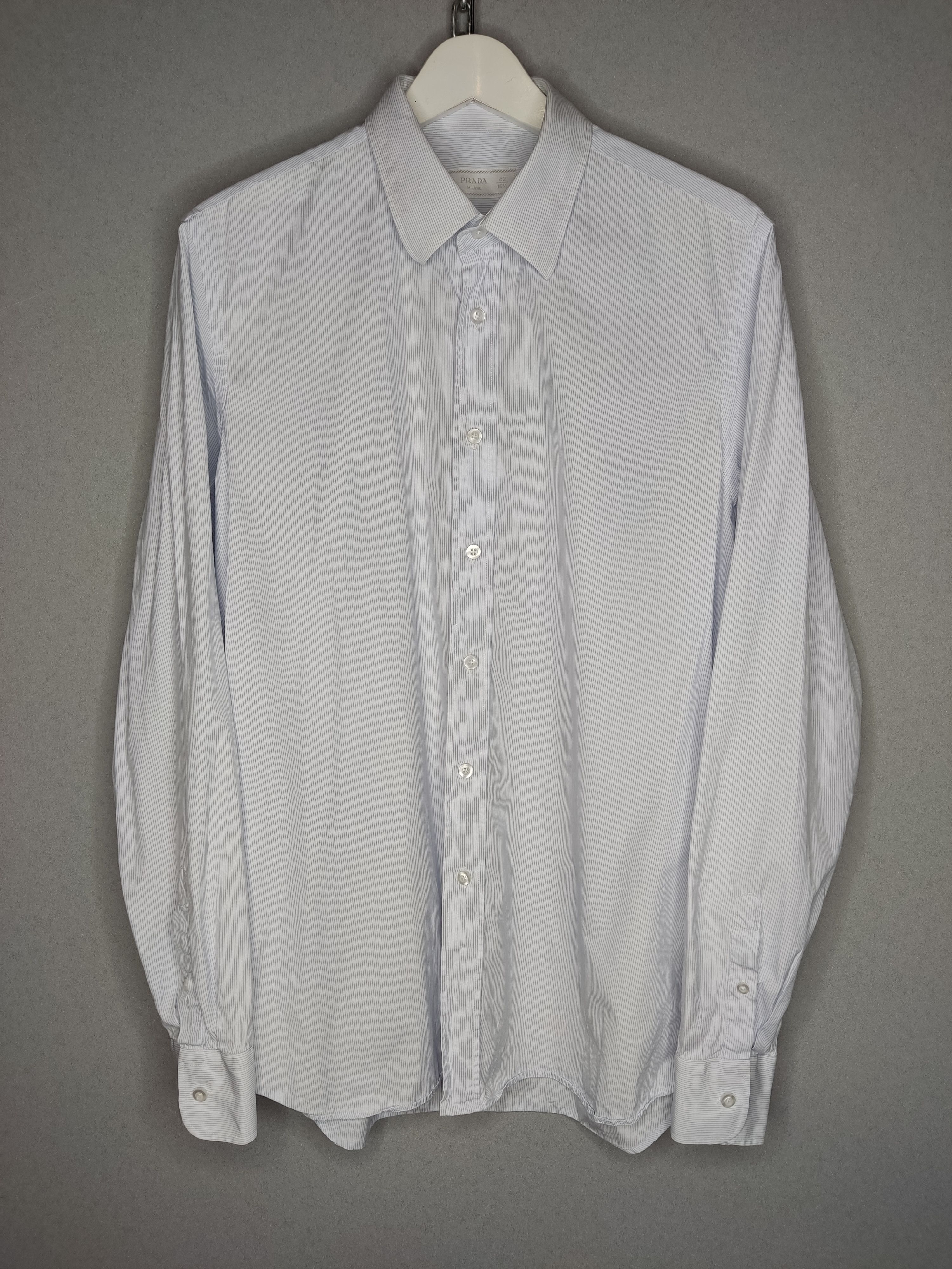 image of Designer Vintage Prada Striped Classic Formal Shirt 42 Size in White, Men's
