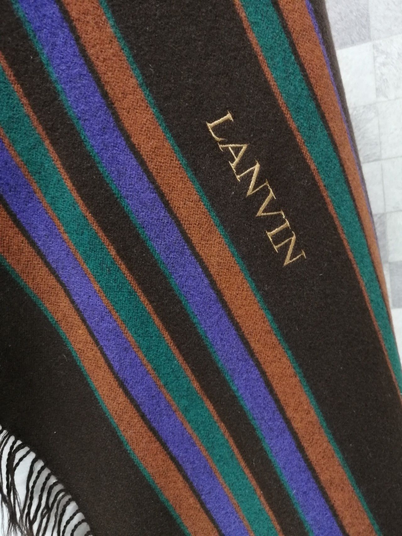 💥Vintage LANVIN Wool Native Striped Shawl Body Wrap