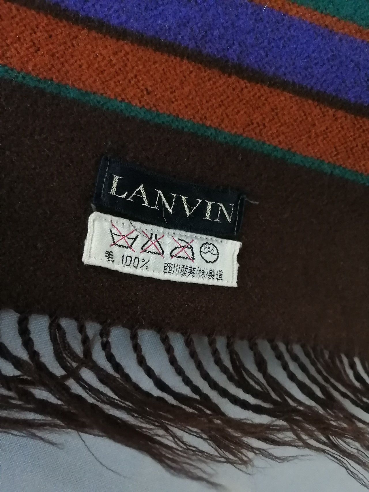 💥Vintage LANVIN Wool Native Striped Shawl Body Wrap