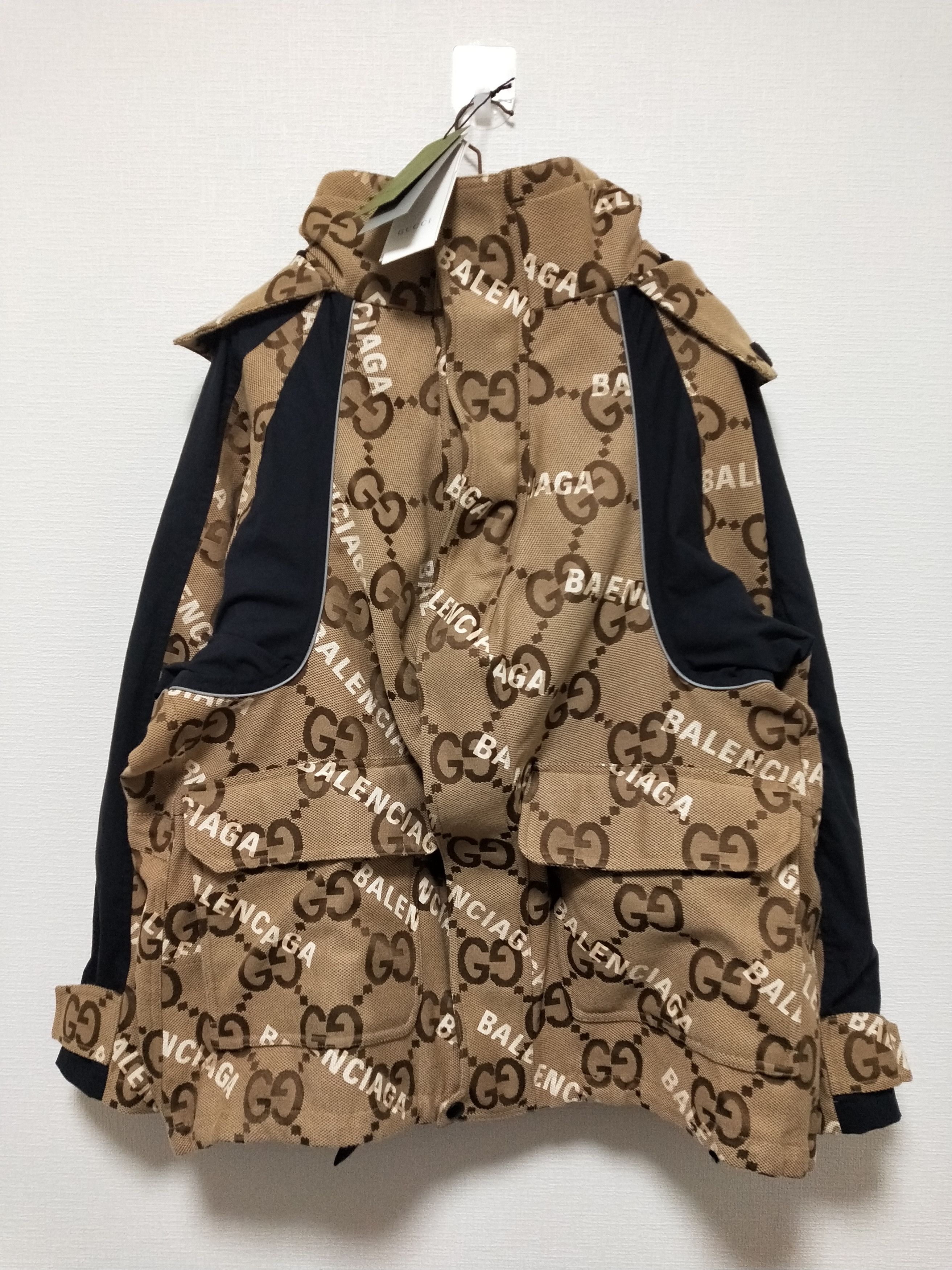 image of Balenciaga x Gucci 'hacker Project' GG Jumbo Jacket in Beige, Men's (Size Medium)