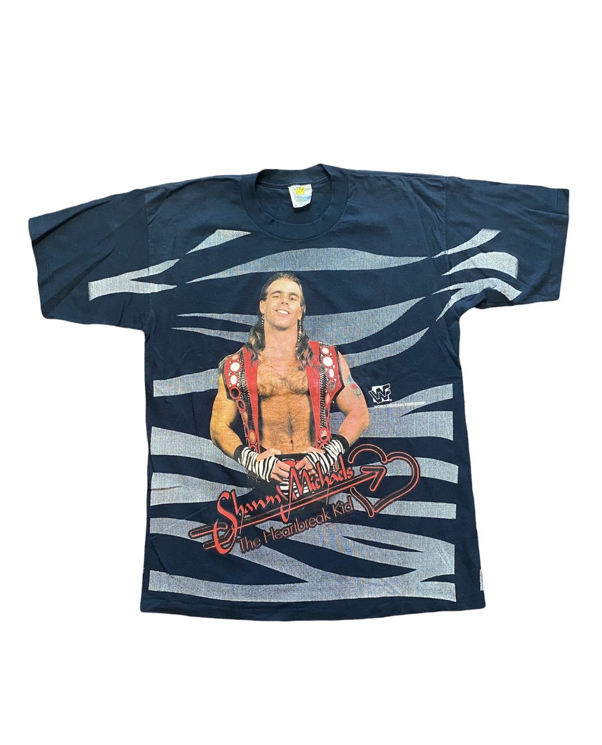 image of Vintage 1996 Wwf Shawn Michaels Zebra Print Aop T-Shirt in Black, Men's (Size XL)