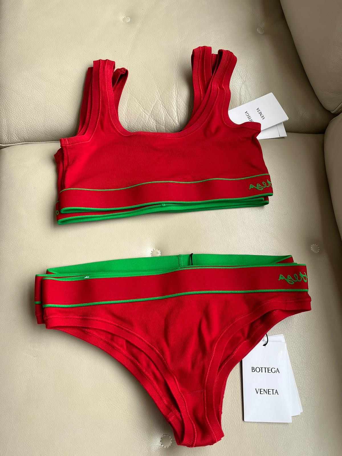 image of Bottega Veneta 3 Pack Underwear Bra In Fine Ribbed Jersey In Red, Women's (Size Small)