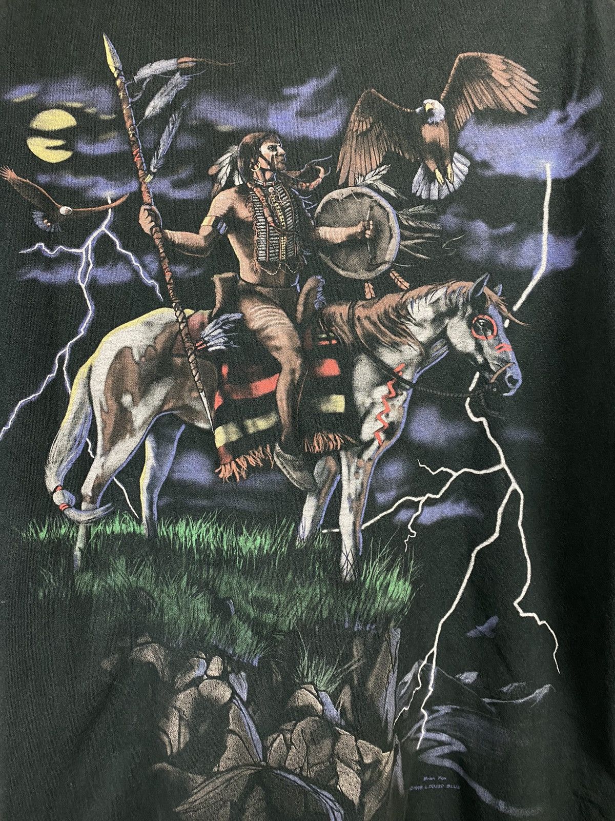 Liquid Blue × Vintage 90s Liquid Blue vintage black full print T-shirt Indian 1998 Size US XL / EU 56 / 4 - 8 Thumbnail