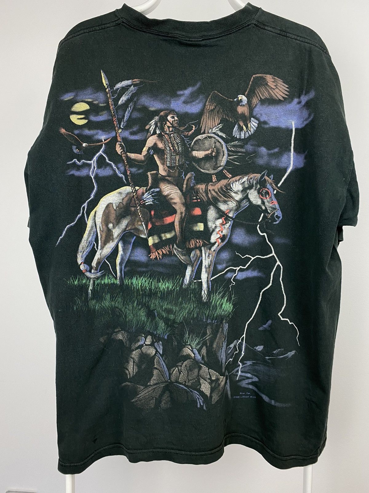 Liquid Blue × Vintage 90s Liquid Blue vintage black full print T-shirt Indian 1998 Size US XL / EU 56 / 4 - 7 Thumbnail