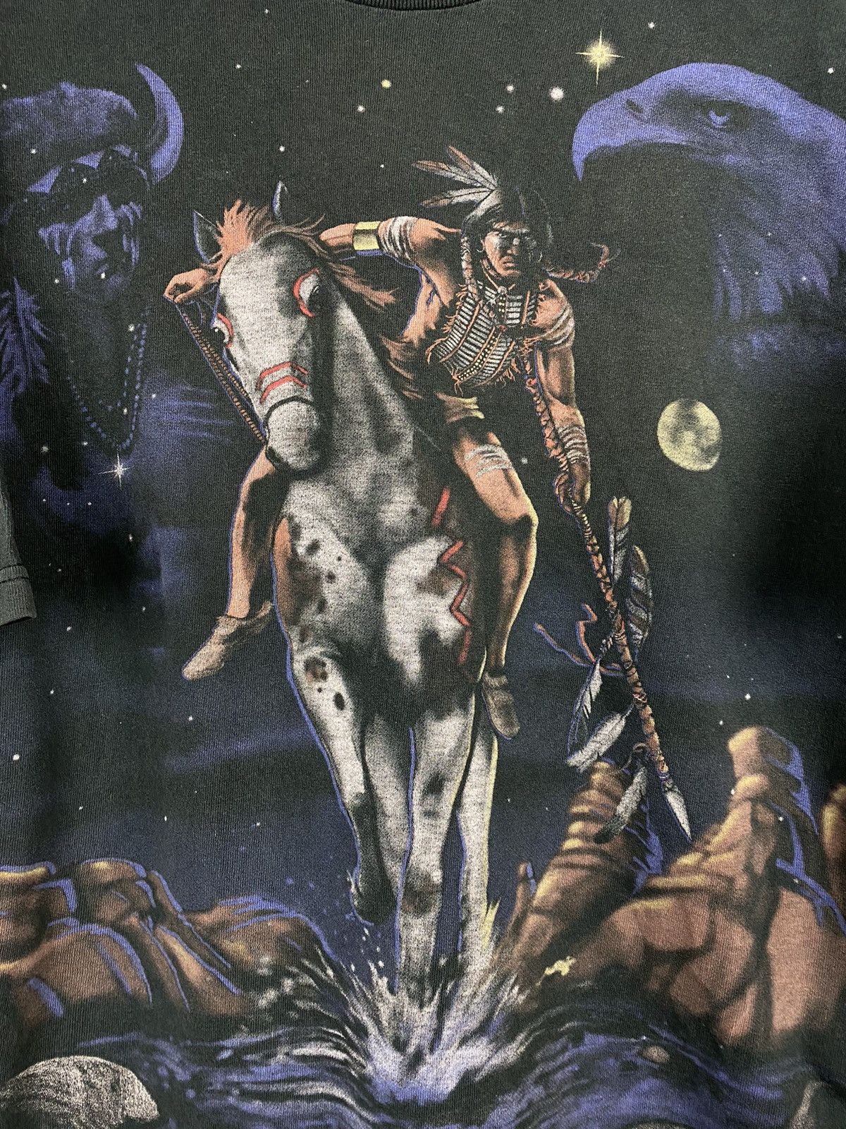 Liquid Blue × Vintage 90s Liquid Blue vintage black full print T-shirt Indian 1998 Size US XL / EU 56 / 4 - 2 Thumbnail
