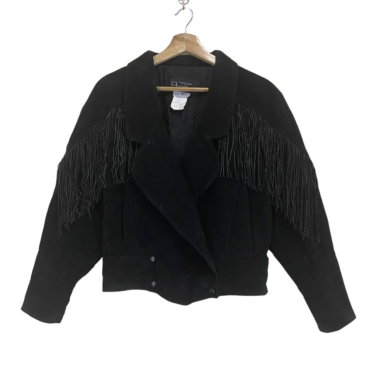 Image of 1990X Clothing x Leather Jacket Vintage Outerwear By Phoenix Fringe Suede Leather Jacket in Black (