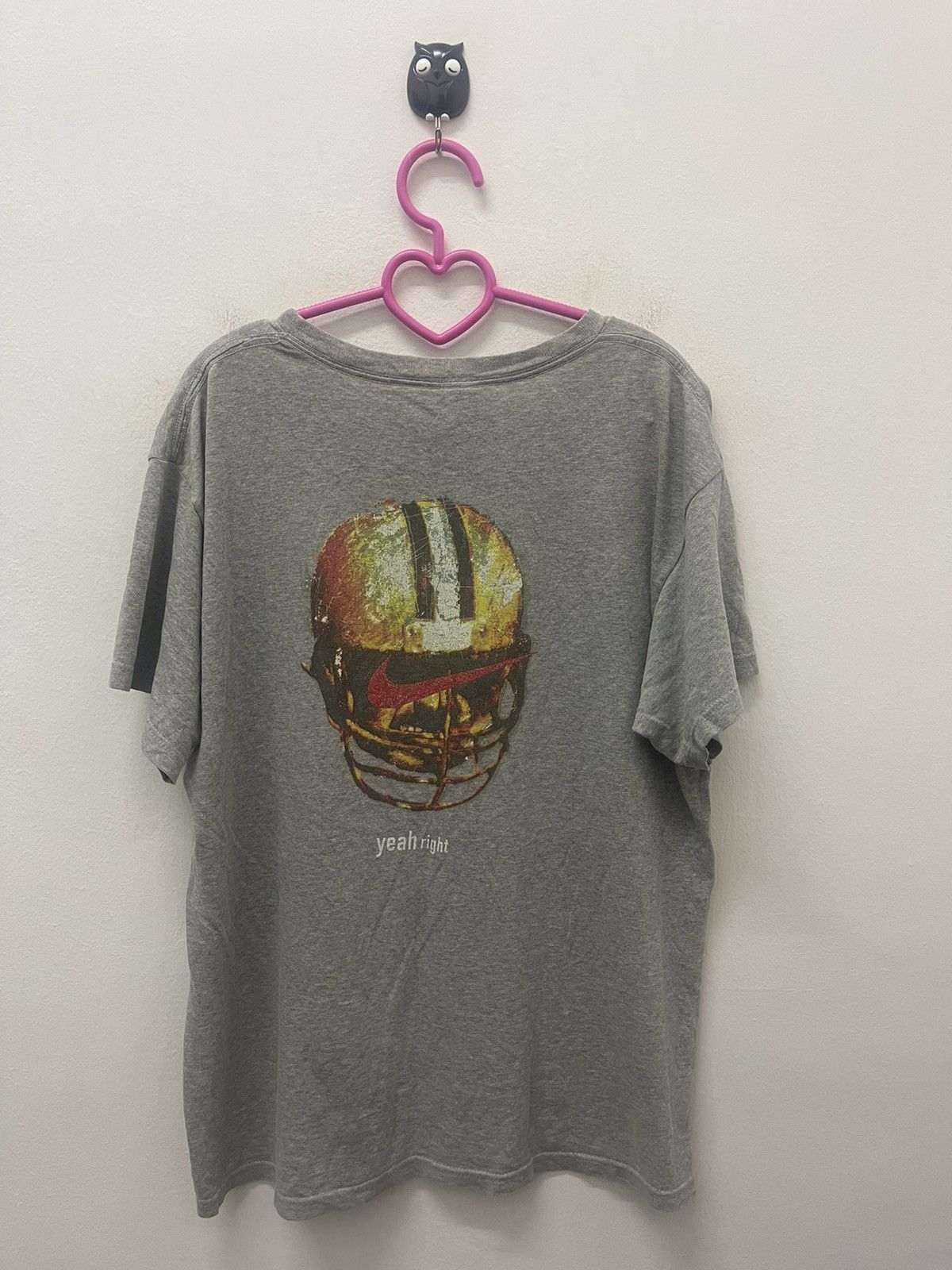 Image of Made In USA x Nike Vintage Nike Swoosh Yeah Right Thrashed Tee in Grey, Women's (Size XL)