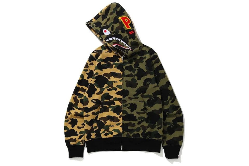Bape BAPE 1st Camo Half Shark Full Zip Hoodie Green/Yellow Size US M / EU 48-50 / 2 - 2 Thumbnail