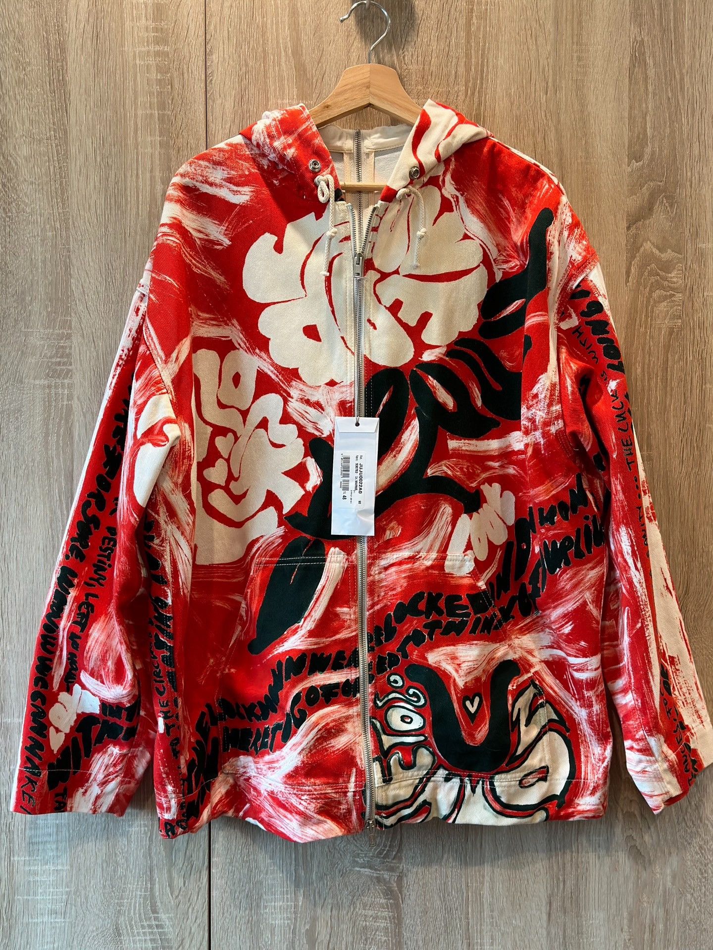 Marni print red denim zip hoodie