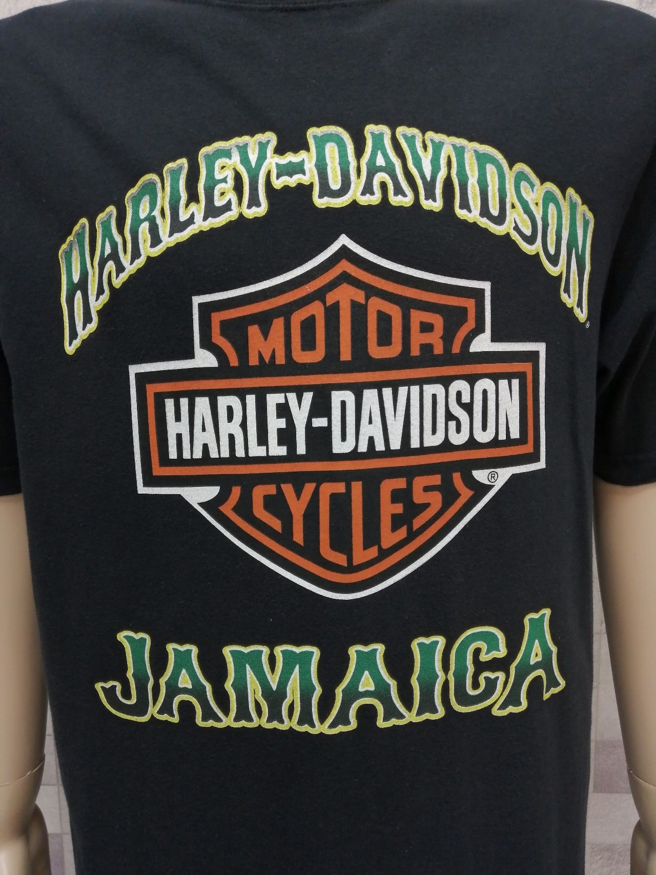Harley Davidson 💥Vtg Y2K HARLEY DAVIDSON Jamaica Big Print Black T-Shirt Size US L / EU 52-54 / 3 - 5 Thumbnail