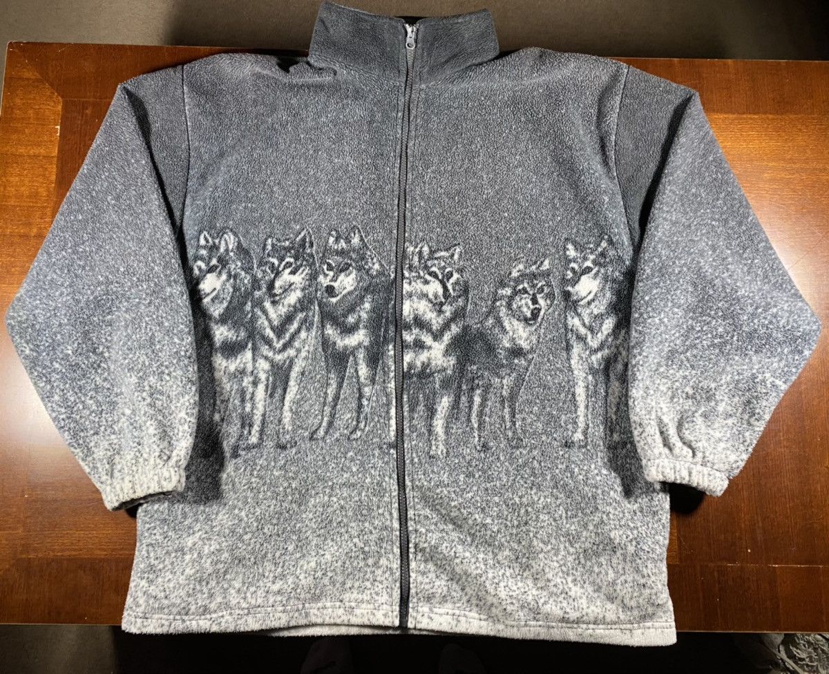 Vintage Vintage 90s AOP Wolf Animal Fleece Jacket Kanye West style
