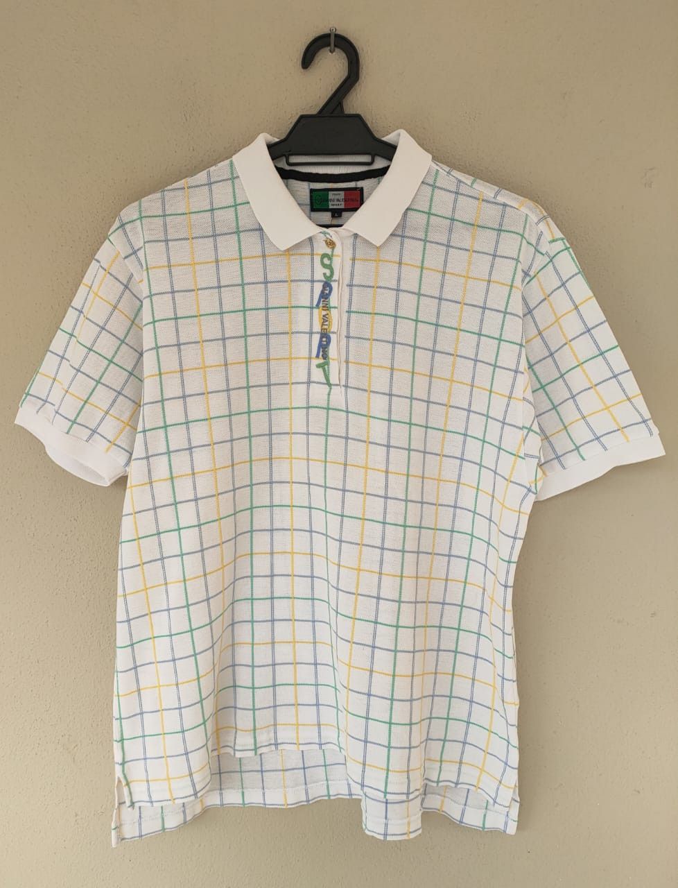 image of Vintage Gianni Valentino Checkered Polo T in White, Men's (Size Medium)
