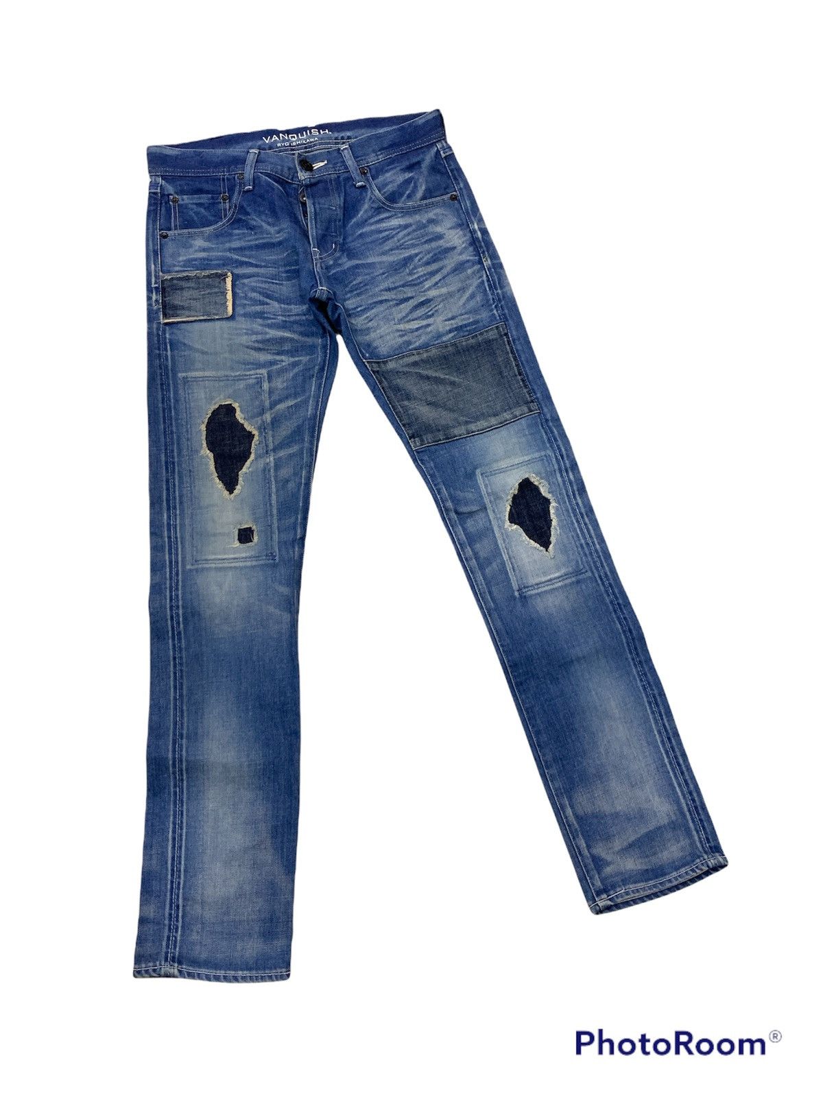 image of Vanquish Ryo Ishikawa Boro Patches Jeans Denim in Blue, Men's (Size 30)