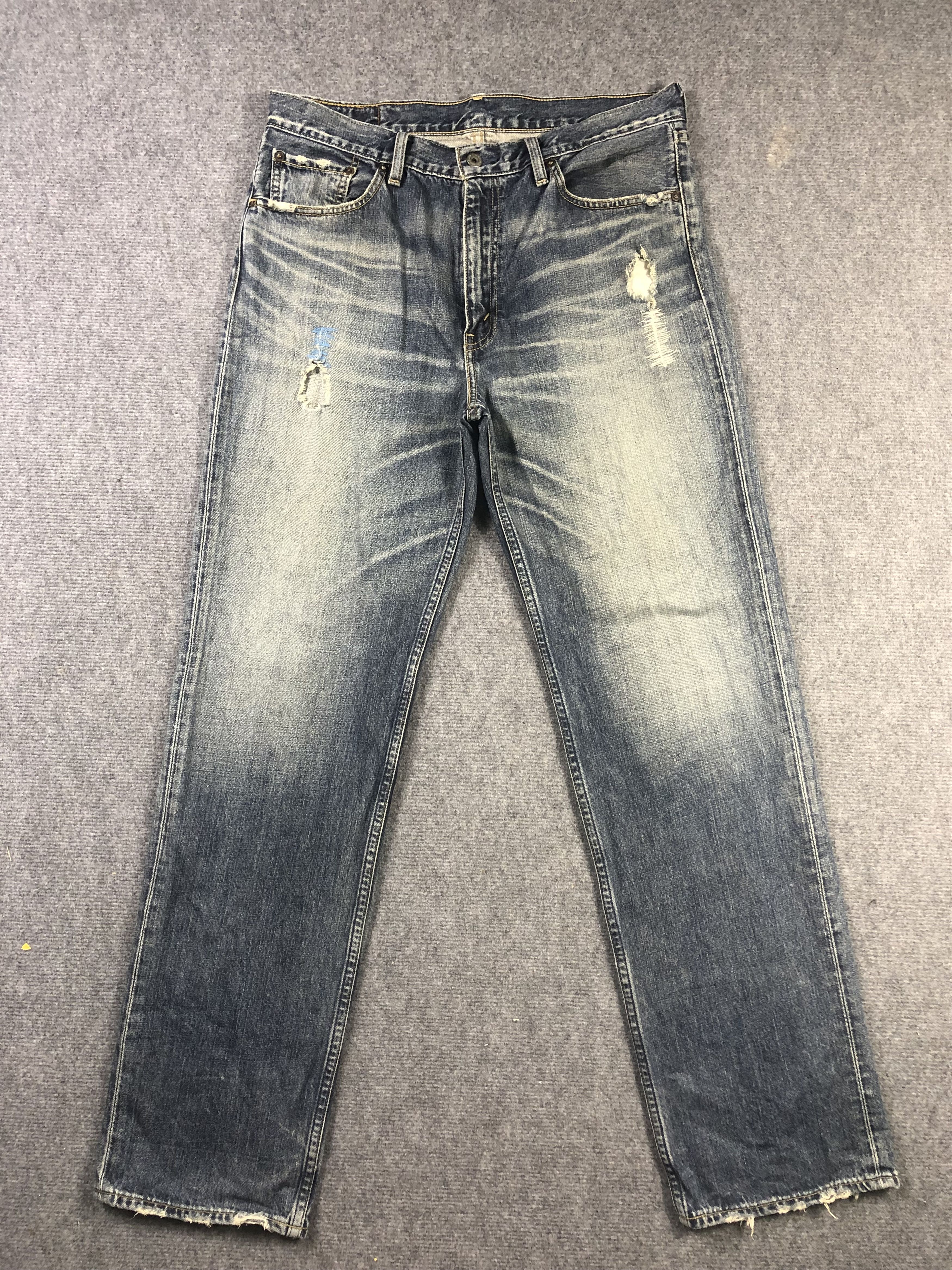 image of Wash Blue Levis 502 Denim Jeans 36X33.5 in Blue Distressed, Men's