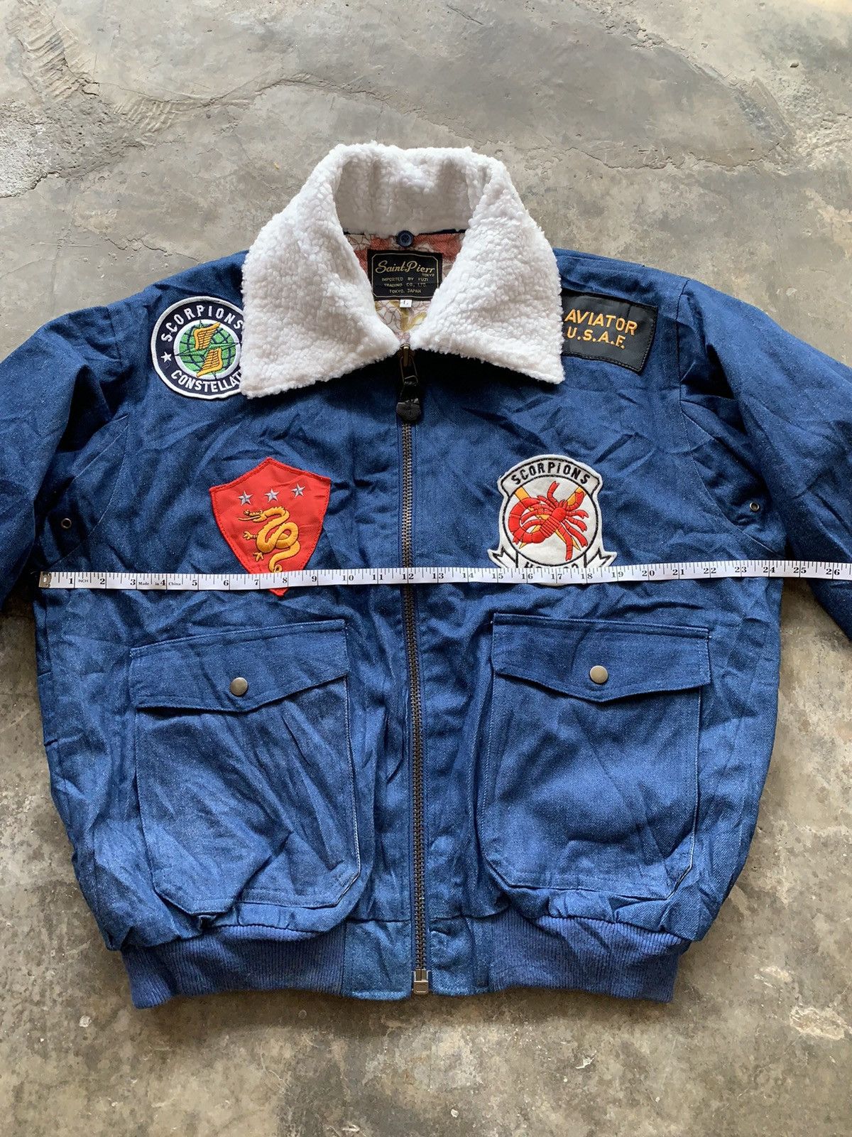 Japanese Brand Saint Pierr Denim Flight Bomber Jacket Size US L / EU 52-54 / 3 - 7 Thumbnail