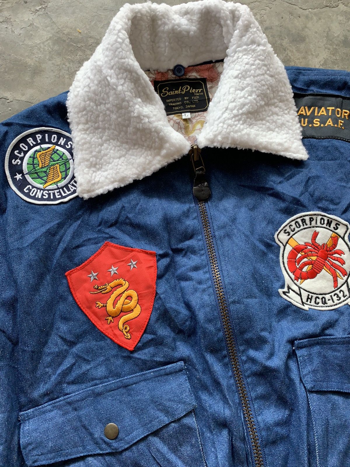 Japanese Brand Saint Pierr Denim Flight Bomber Jacket Size US L / EU 52-54 / 3 - 5 Thumbnail