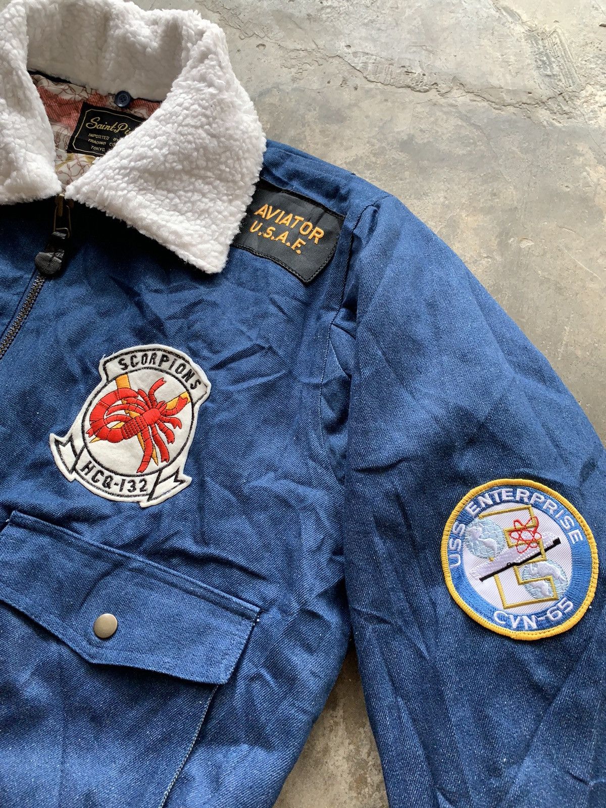 Japanese Brand Saint Pierr Denim Flight Bomber Jacket Size US L / EU 52-54 / 3 - 4 Thumbnail