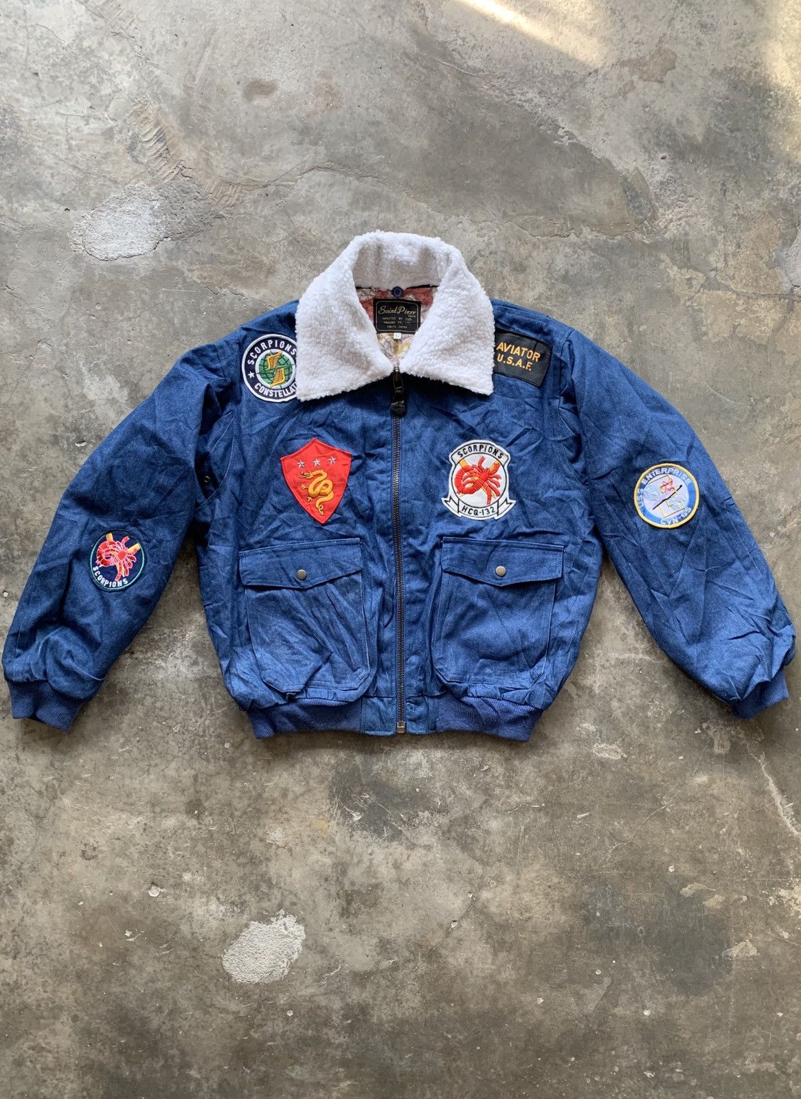 Japanese Brand Saint Pierr Denim Flight Bomber Jacket Size US L / EU 52-54 / 3 - 1 Thumbnail