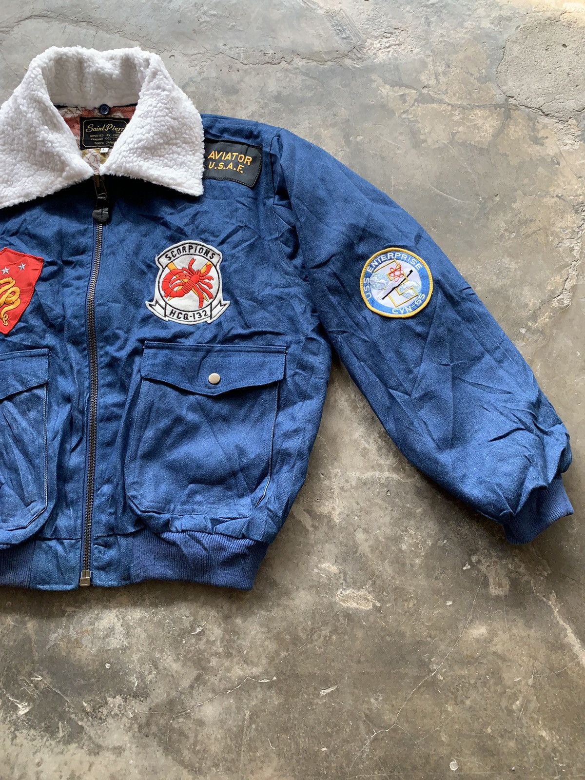 Japanese Brand Saint Pierr Denim Flight Bomber Jacket Size US L / EU 52-54 / 3 - 3 Thumbnail