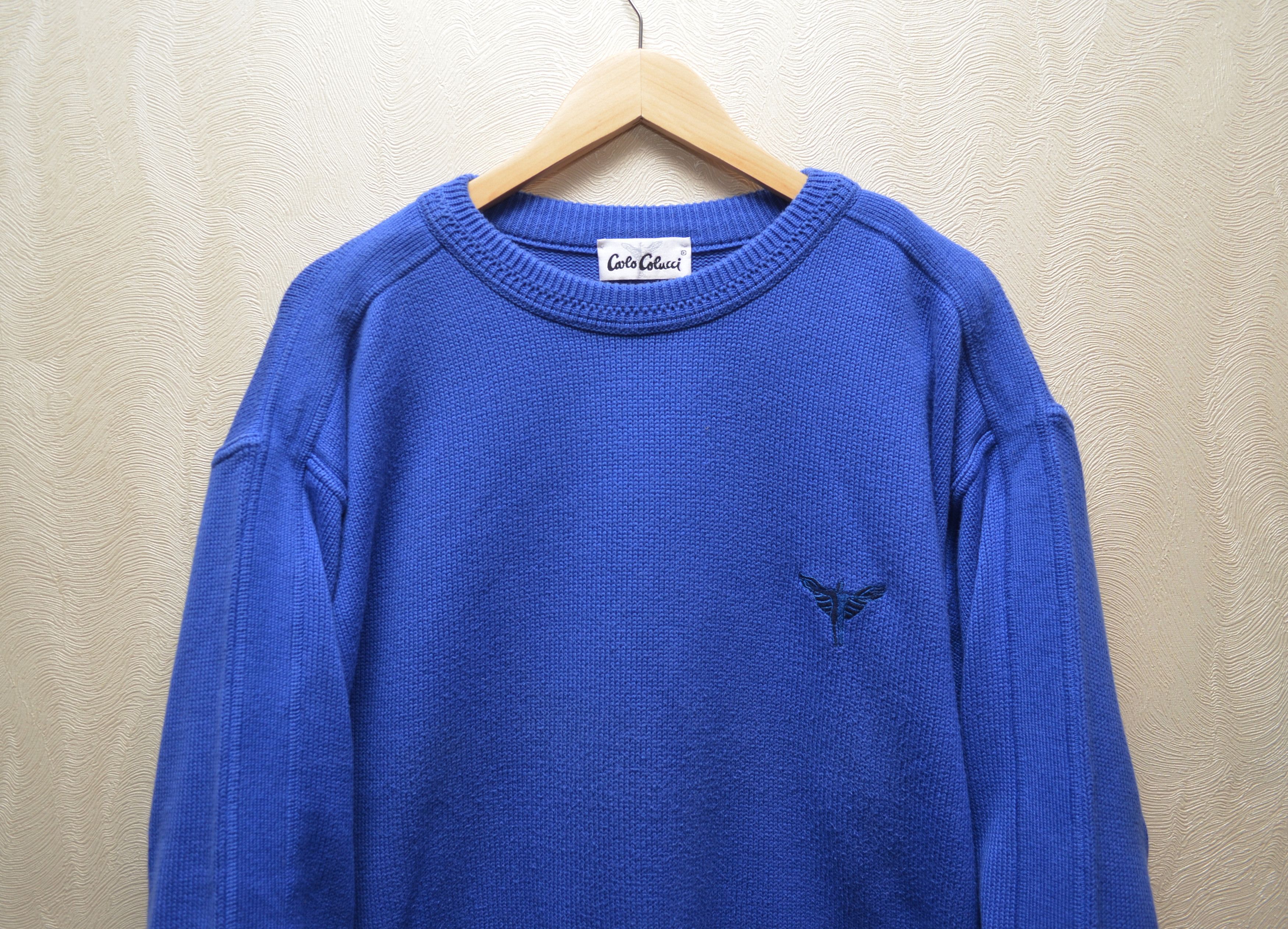 Carlo Colucci × Vintage Carlo Colucci Blue Logo Knit Sweater Size 54 Large Vintage Size US L / EU 52-54 / 3 - 2 Thumbnail
