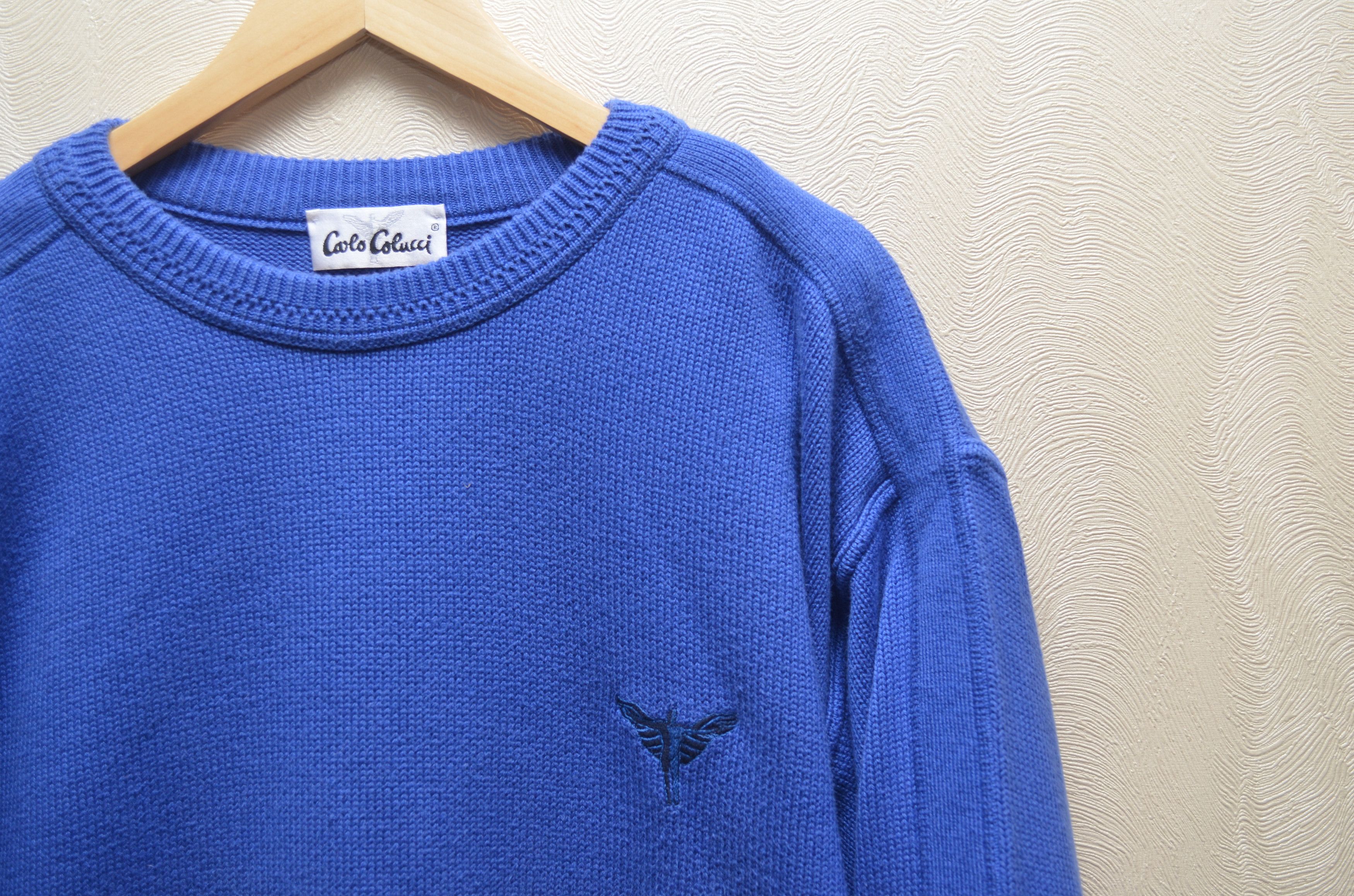 Carlo Colucci × Vintage Carlo Colucci Blue Logo Knit Sweater Size 54 Large Vintage Size US L / EU 52-54 / 3 - 3 Thumbnail