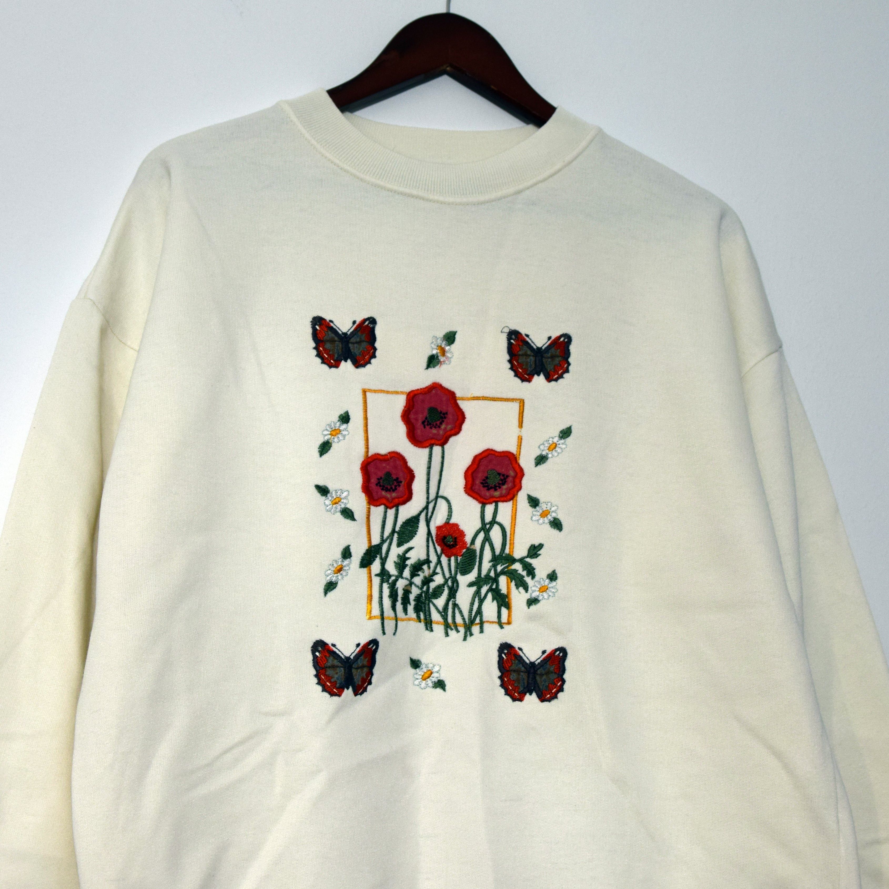 Vintage 90s Women’s Embroidery Floral Crewneck S/M Size US XS / EU 42 / 0 - 2 Thumbnail