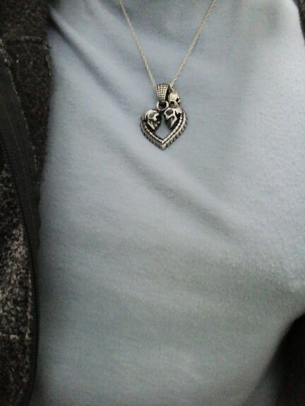 Jewelry Unique Double Skull Heart Pendant Necklace Size ONE SIZE - 9 Thumbnail