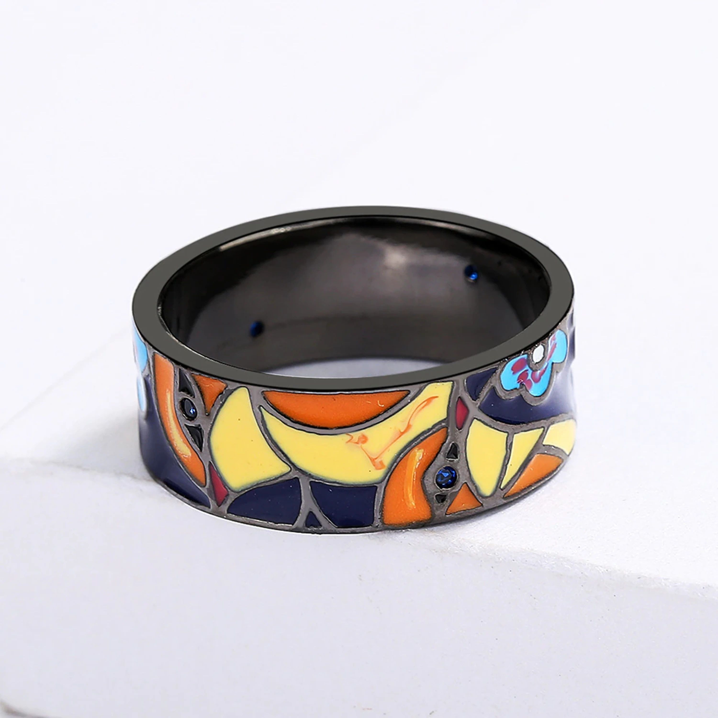 Jewelry Blue Spinel Bird Flower Enamel Rings Size ONE SIZE - 5 Thumbnail
