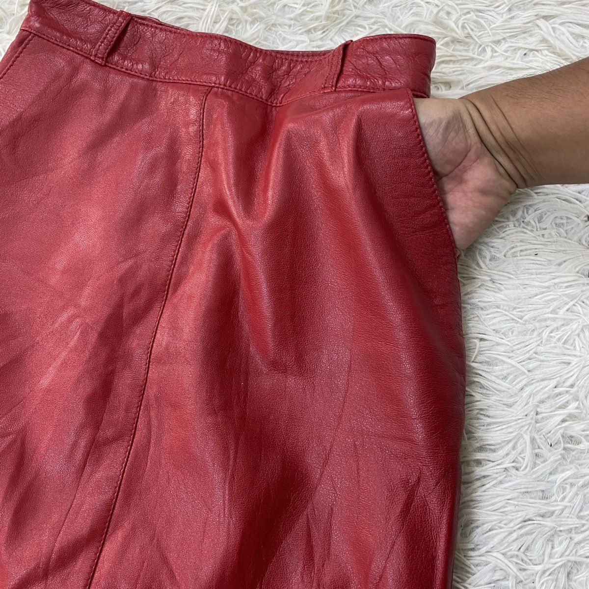 Leather 🔥LAST PRICE🔥 Italian Designer Leather Mini Skirt Size 23" - 5 Thumbnail
