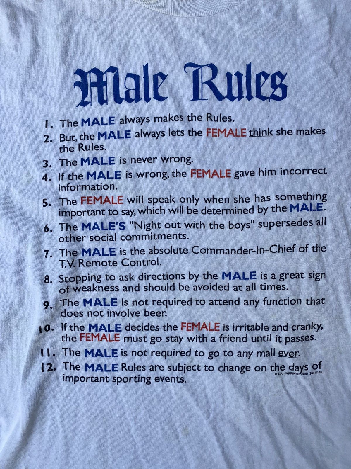Anvil 95 Male Rules Vs Female Wording Poem single Stitch Size US L / EU 52-54 / 3 - 3 Thumbnail