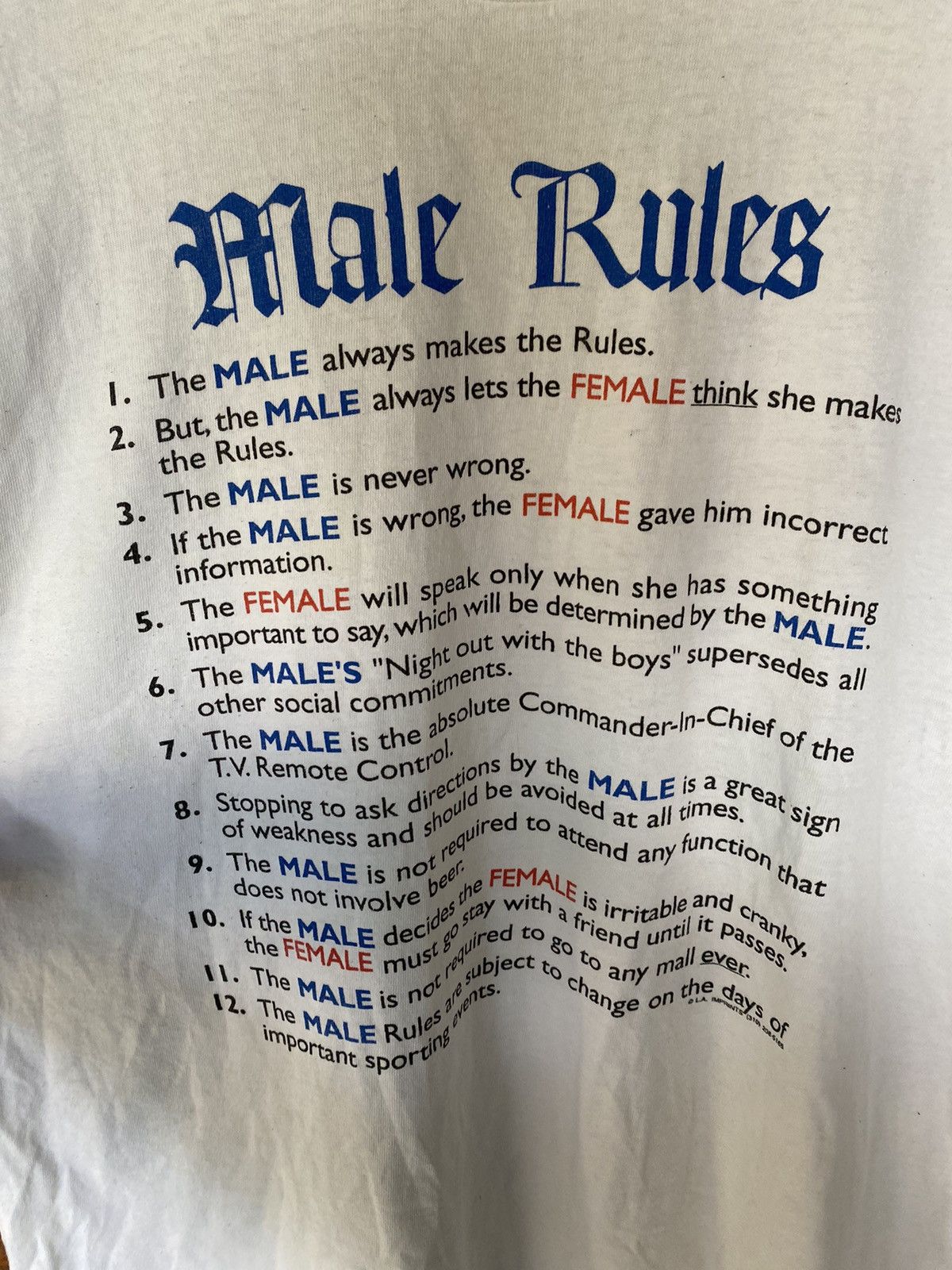 Anvil 95 Male Rules Vs Female Wording Poem single Stitch Size US L / EU 52-54 / 3 - 7 Thumbnail