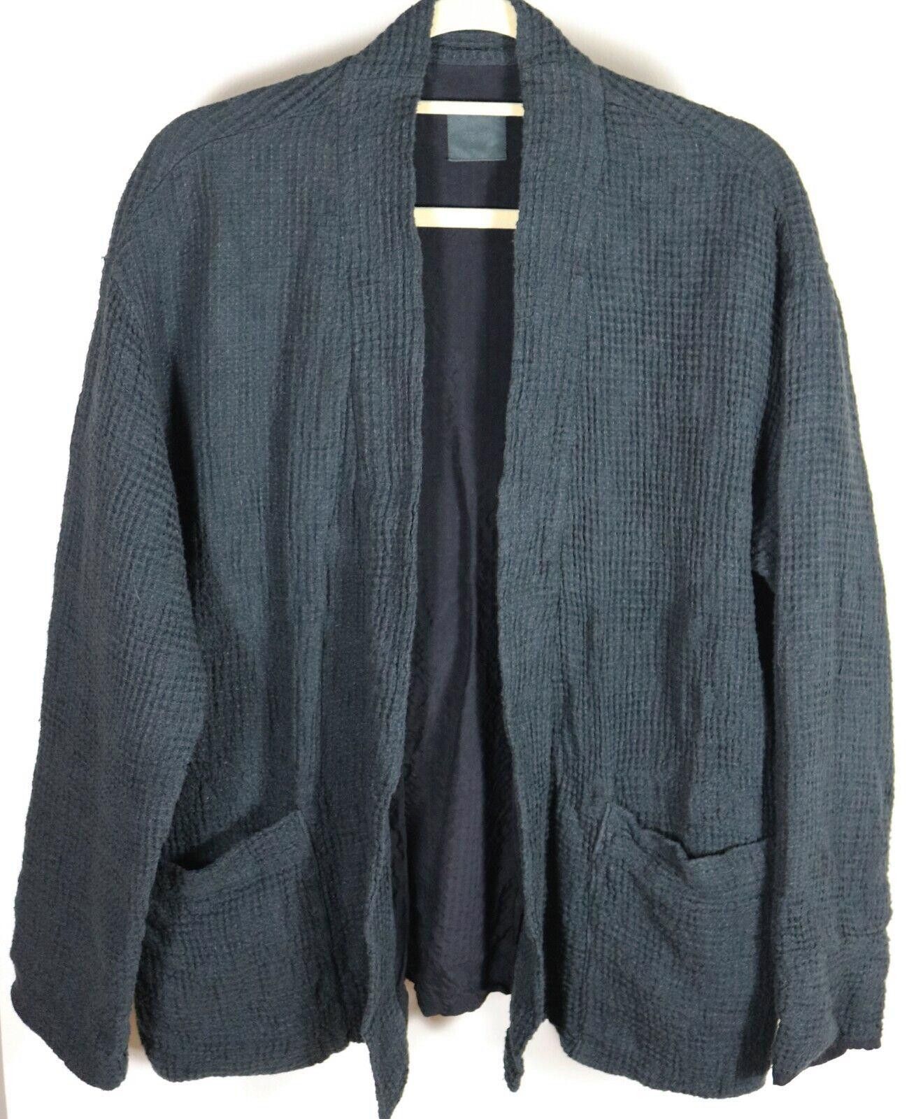 image of Ts S Ts(S) Japan Linen Waffle Knit Lhamo Cardigan Shirt Jacket in Green, Men's (Size Medium)